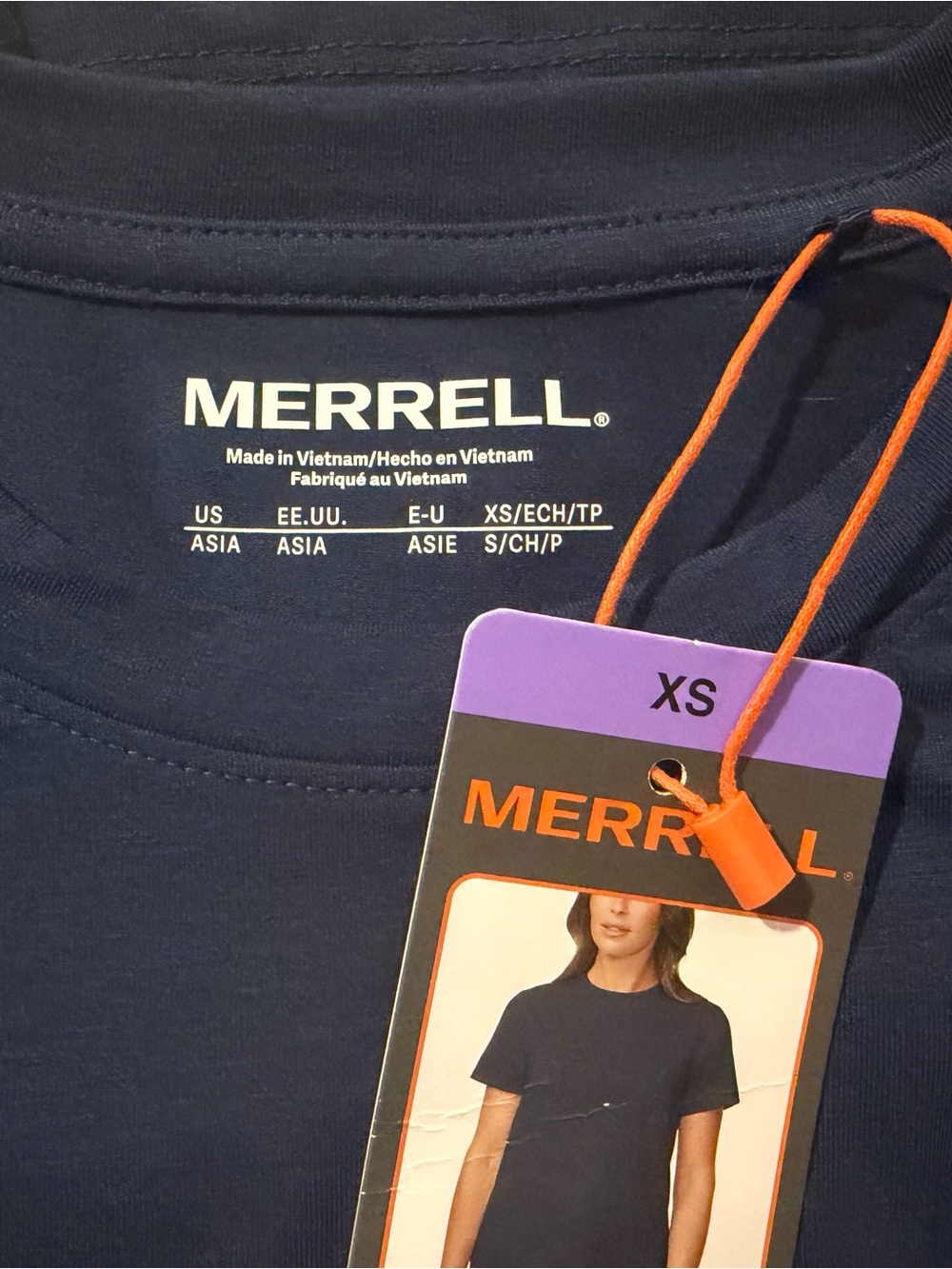 Merrell Navy Short-Sleeve Crew Tee with Orange Tag Accent